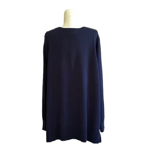 Liz Claiborne Woman Blue Round Neck Cotton Knit Gold Buttons Top Sweater 3X NEW - Picture 4 of 13